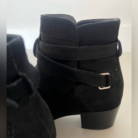 Saint Laurent Black Suede Buckle Strap Ankle Boot - Picture 6 of 14
